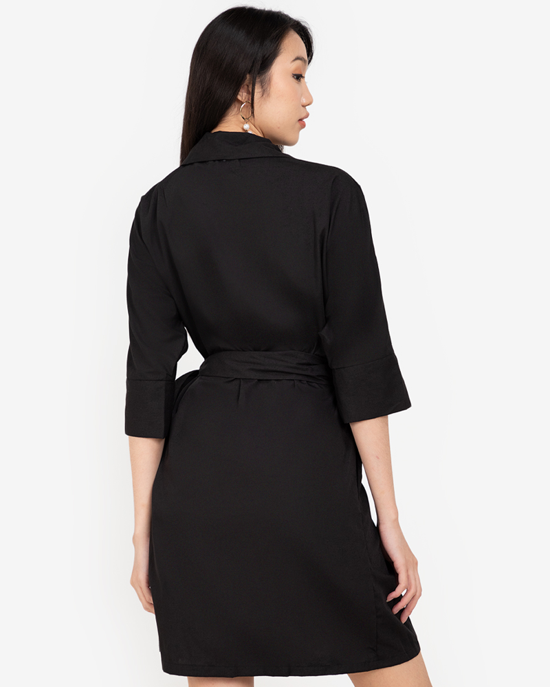 Bina Waist-Tie Wrap Shirt Dress