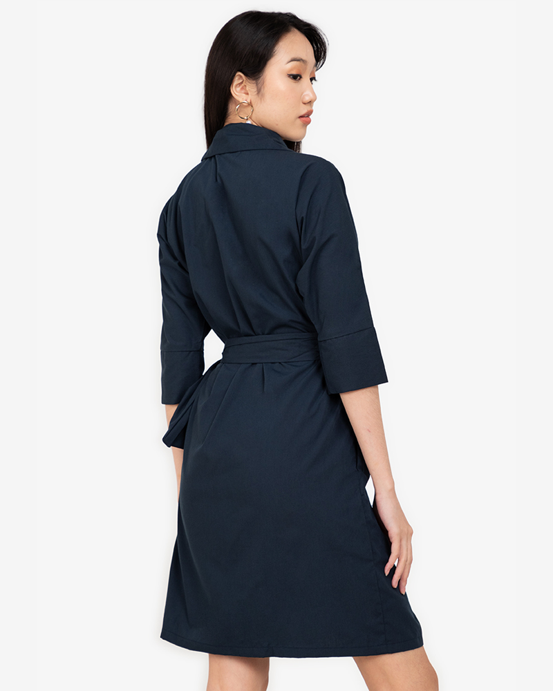 Bina Waist-Tie Wrap Shirt Dress