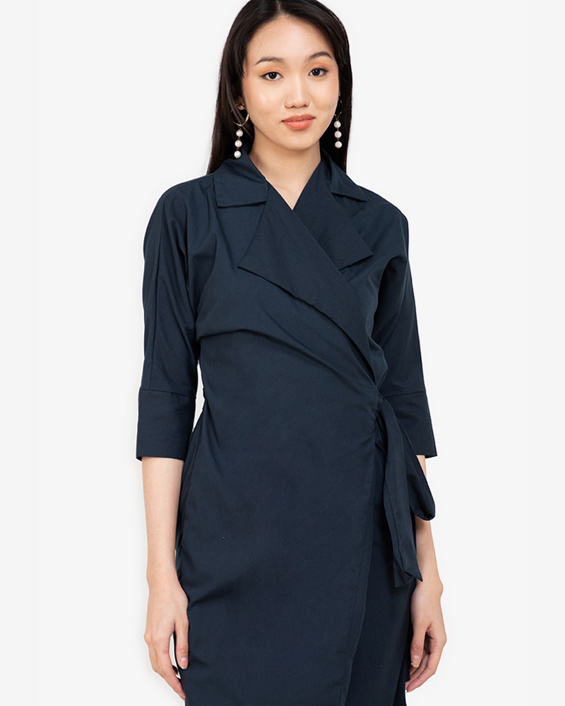 Bina Waist-Tie Wrap Shirt Dress