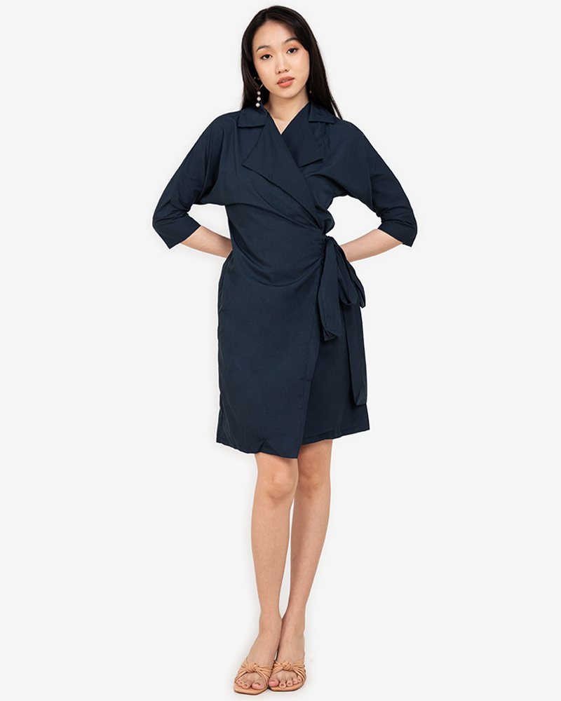 Bina Waist-Tie Wrap Shirt Dress