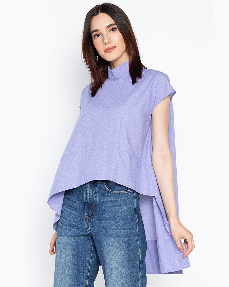 Cynthia Draped High-Low Mock Neck Top