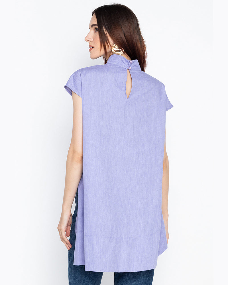 Cynthia Draped High-Low Mock Neck Top