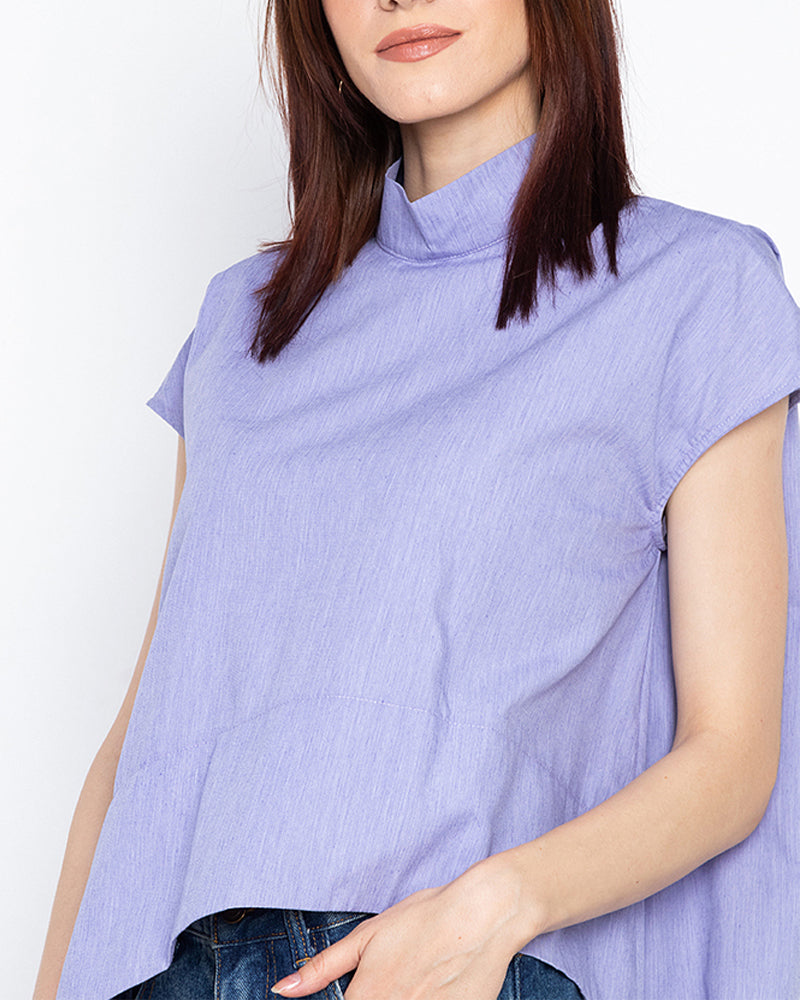 Cynthia Draped High-Low Mock Neck Top