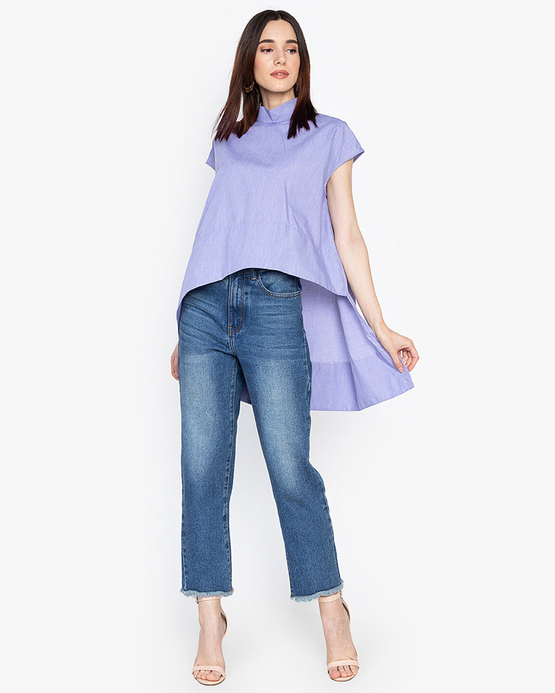 Cynthia Draped High-Low Mock Neck Top