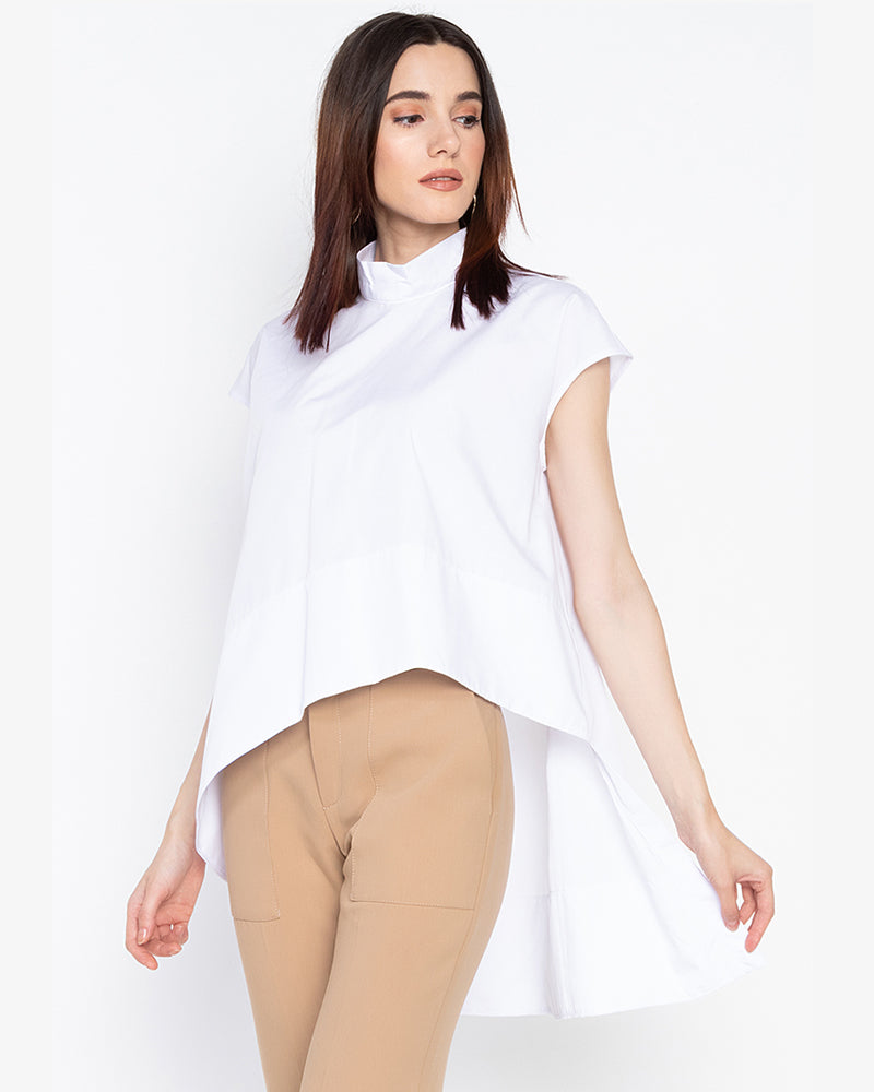 Cynthia Draped High-Low Mock Neck Top