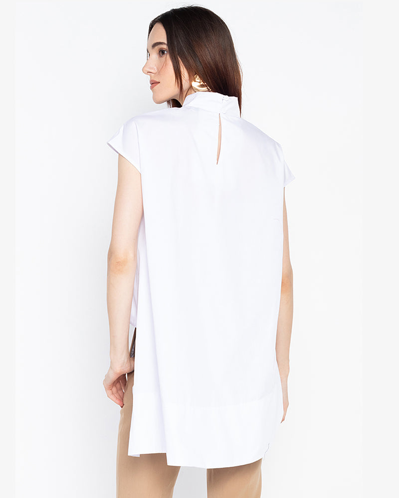 Cynthia Draped High-Low Mock Neck Top