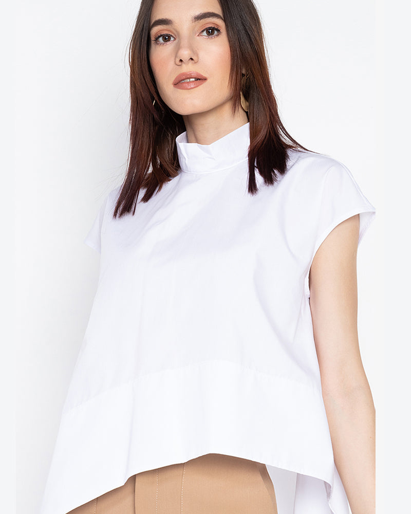 Cynthia Draped High-Low Mock Neck Top