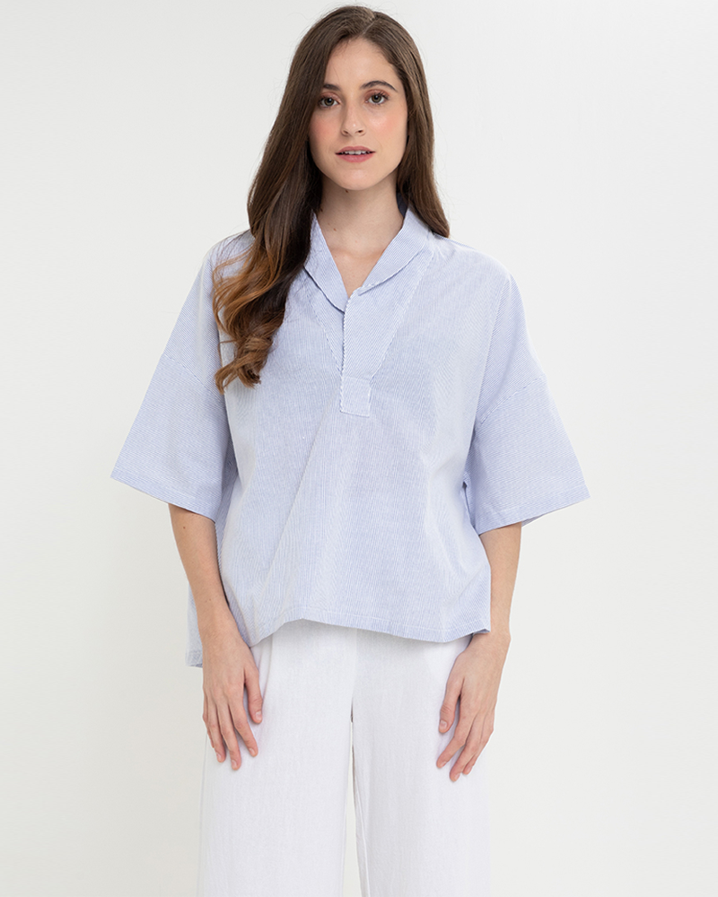 Fay Pinstripe Billowy Sleeves Cotton Top