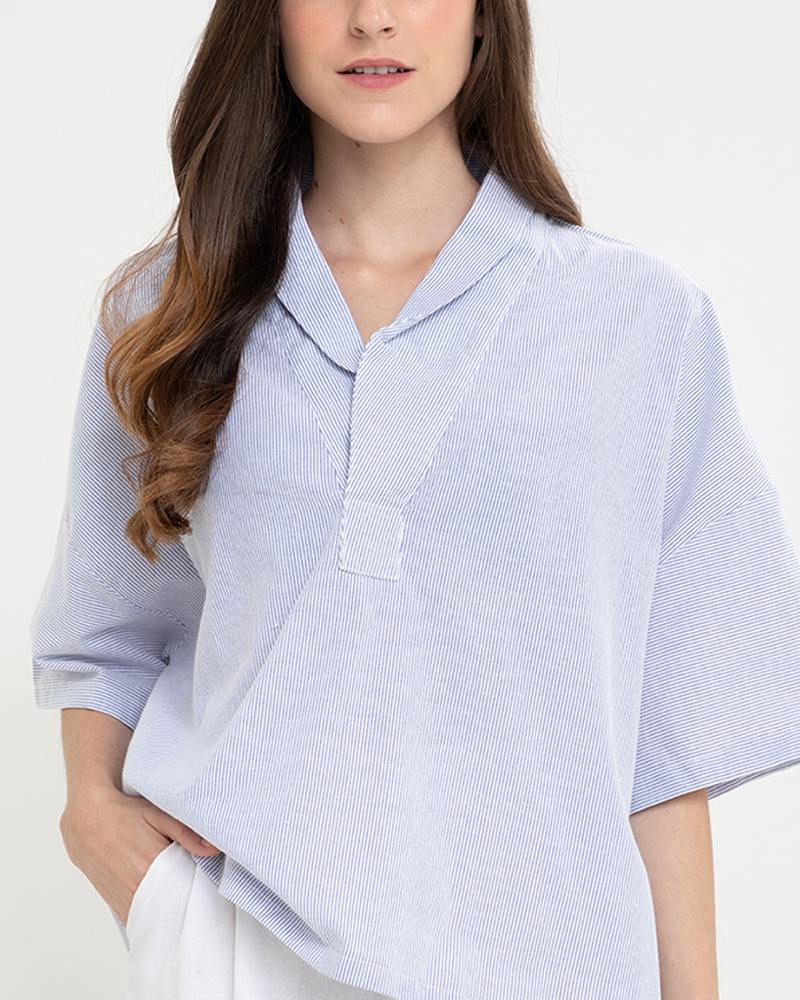 Fay Pinstripe Billowy Sleeves Cotton Top