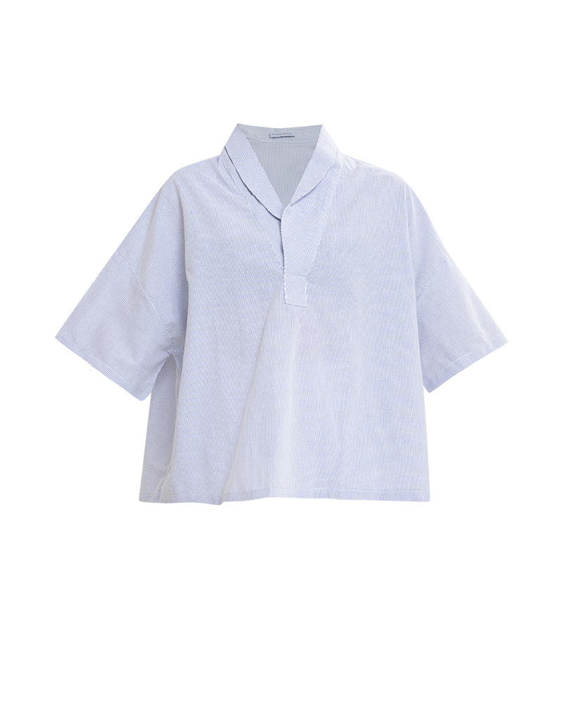 Fay Pinstripe Billowy Sleeves Cotton Top