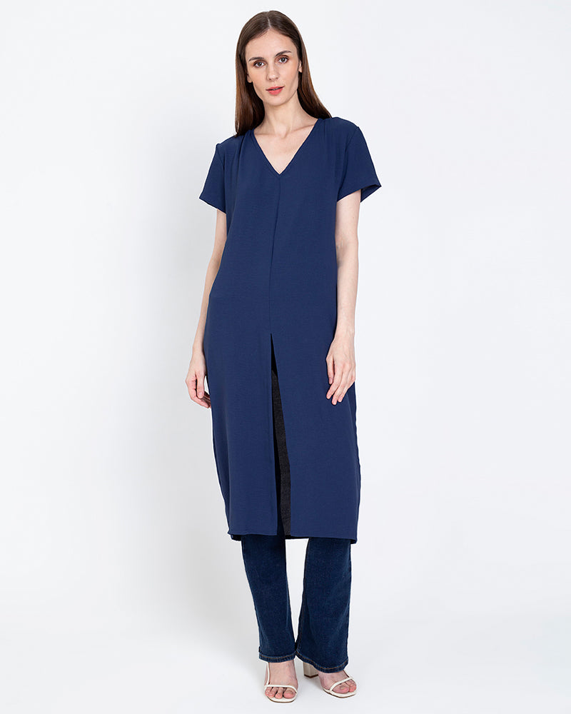 Hilaria Slit-Front Midi Tunic Dress