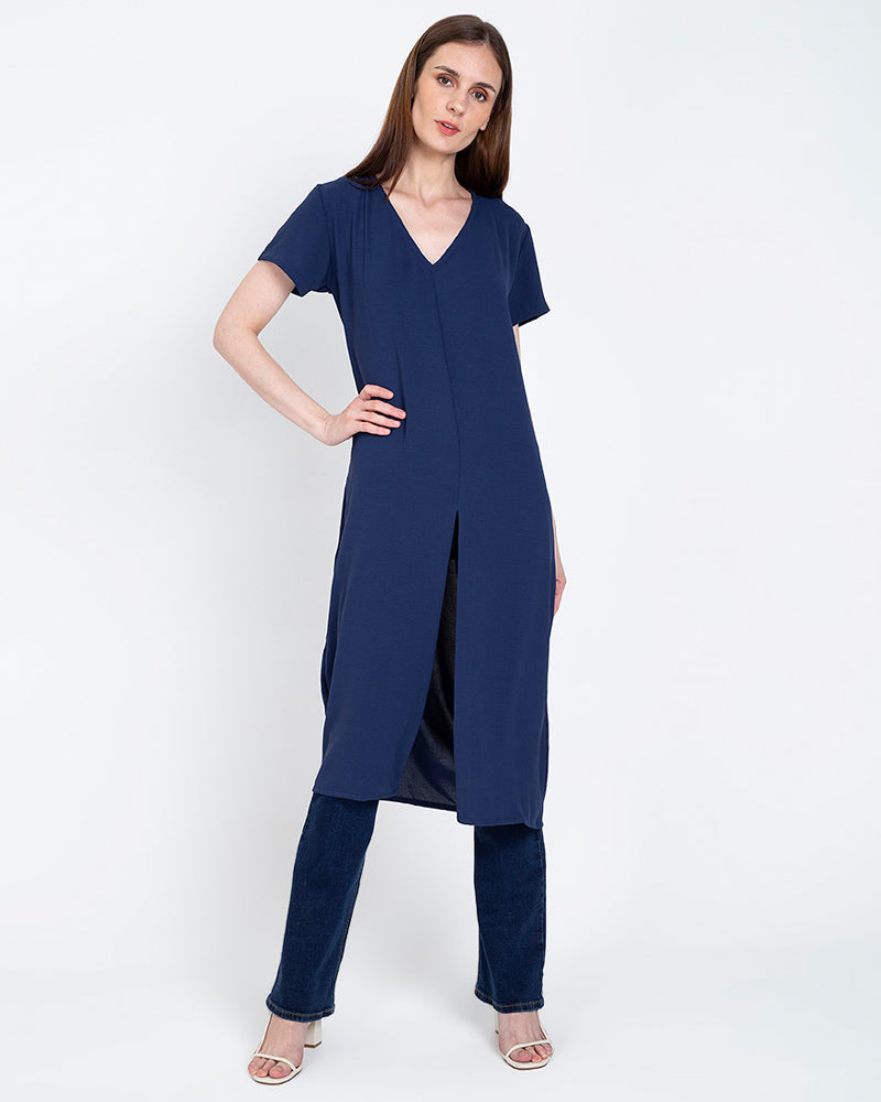 Hilaria Slit-Front Midi Tunic Dress