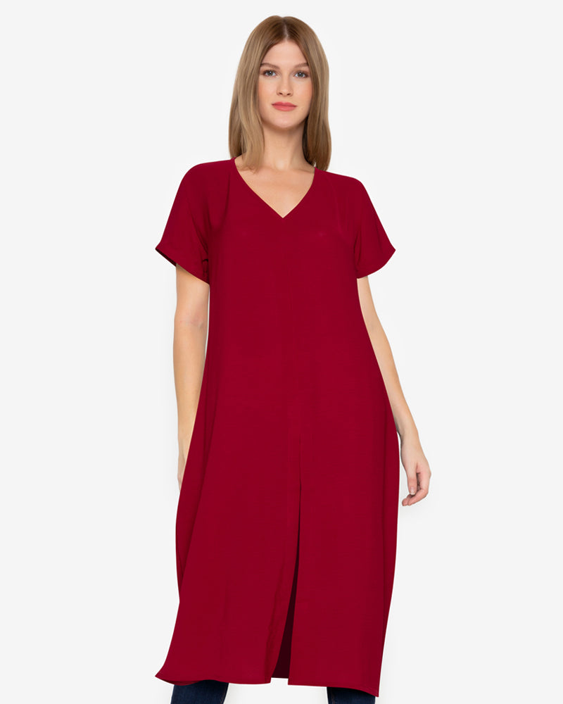Hilaria Slit-Front Midi Tunic Dress