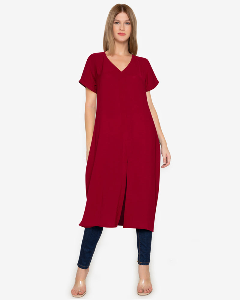 Hilaria Slit-Front Midi Tunic Dress