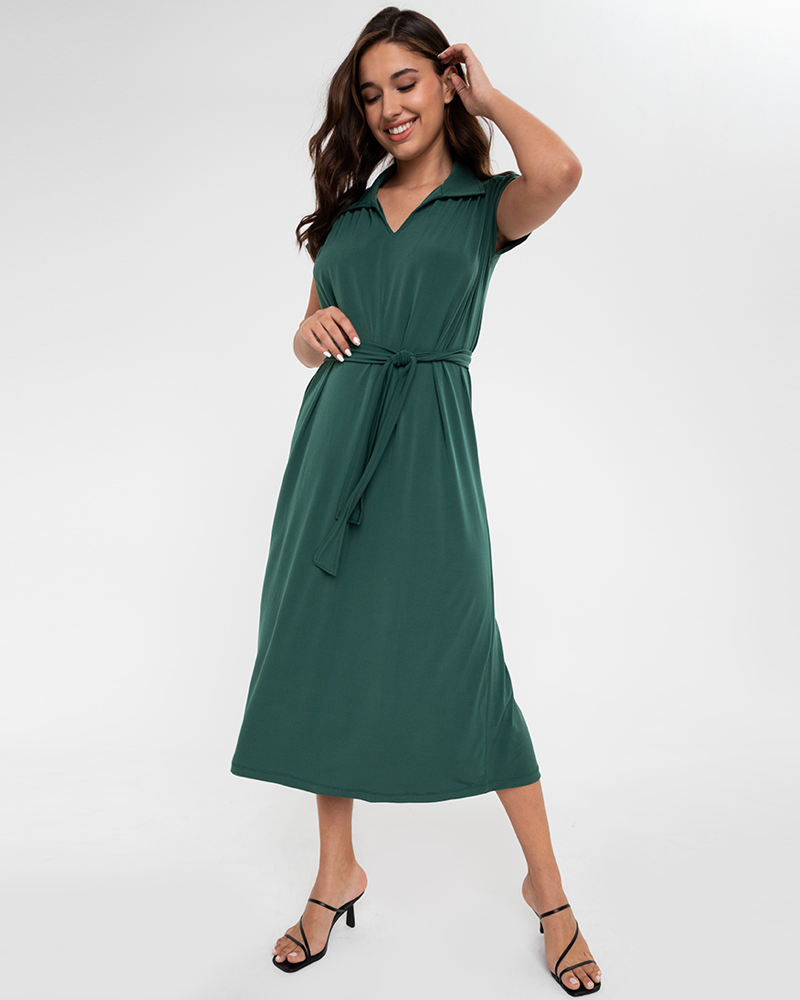 Madison Classic Belted Midi Dress