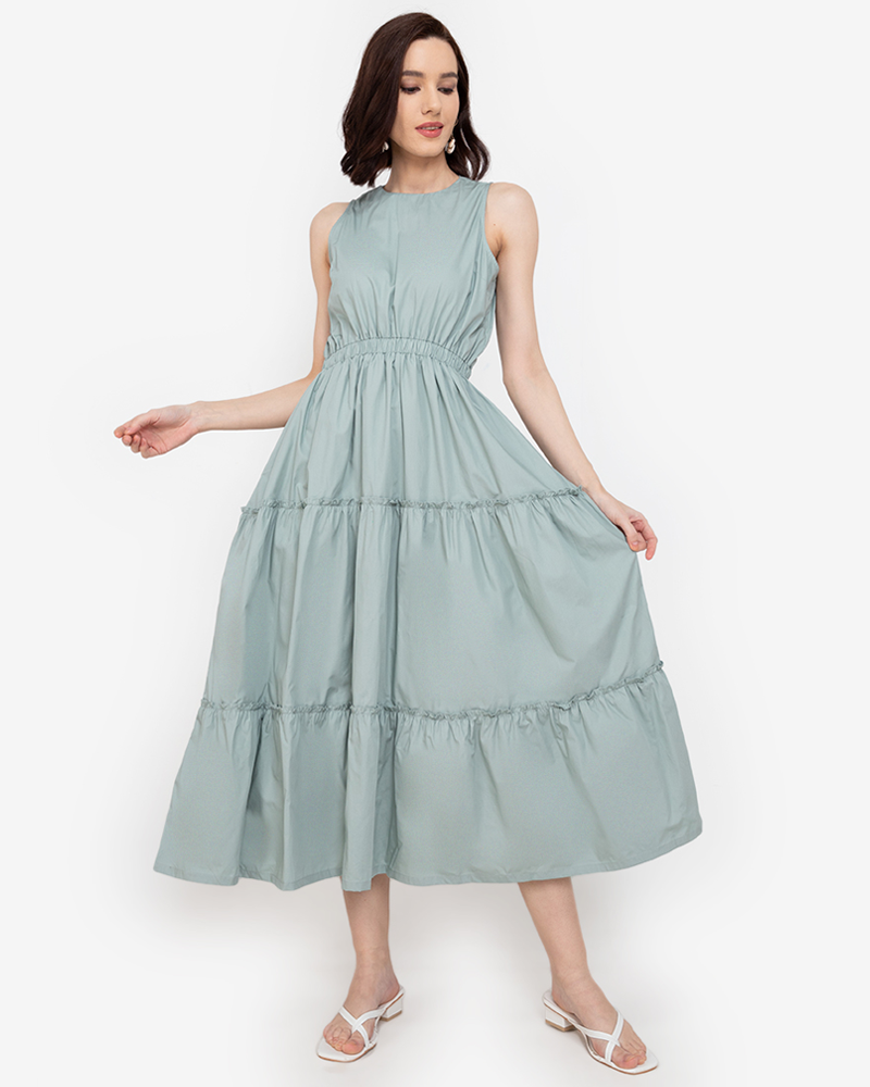 Maya Sleeveless Tiered Cotton Maxi Dress