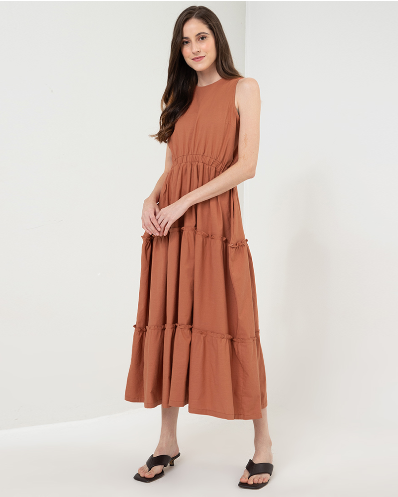 Maya Sleeveless Tiered Cotton Maxi Dress