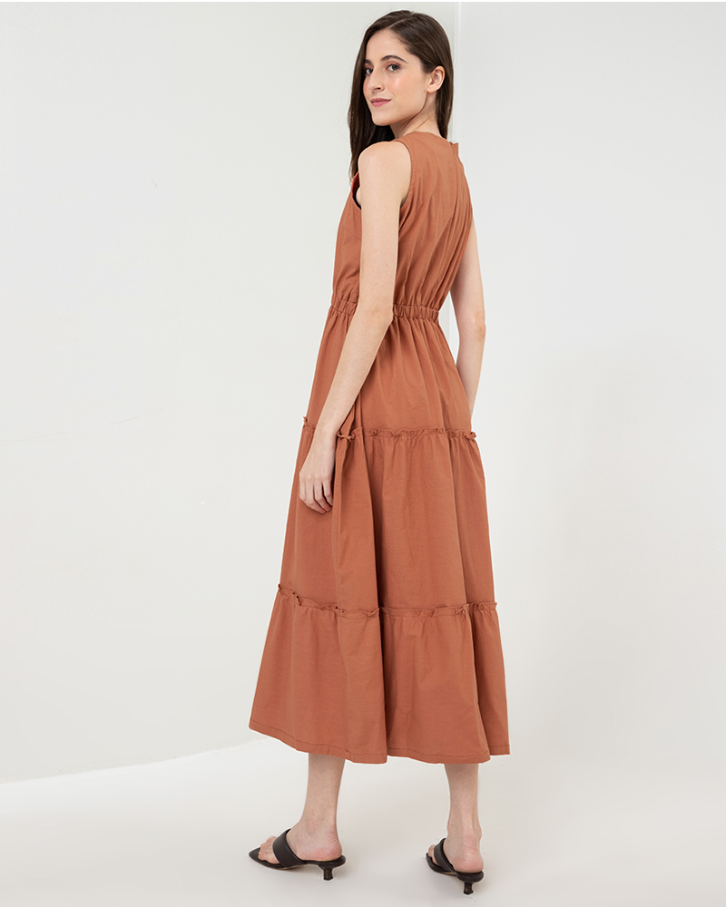 Maya Sleeveless Tiered Cotton Maxi Dress
