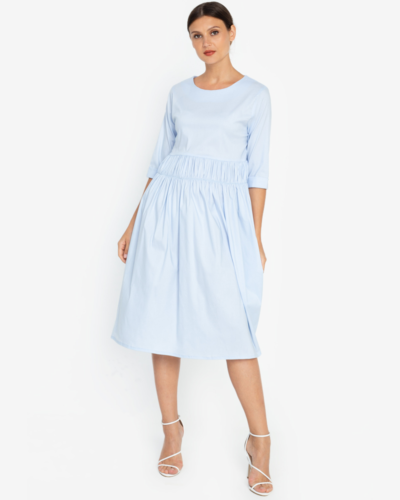 Millie Shirred Detail 3/4 Sleeves Short Dress
