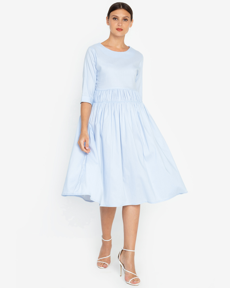 Millie Shirred Detail 3/4 Sleeves Short Dress