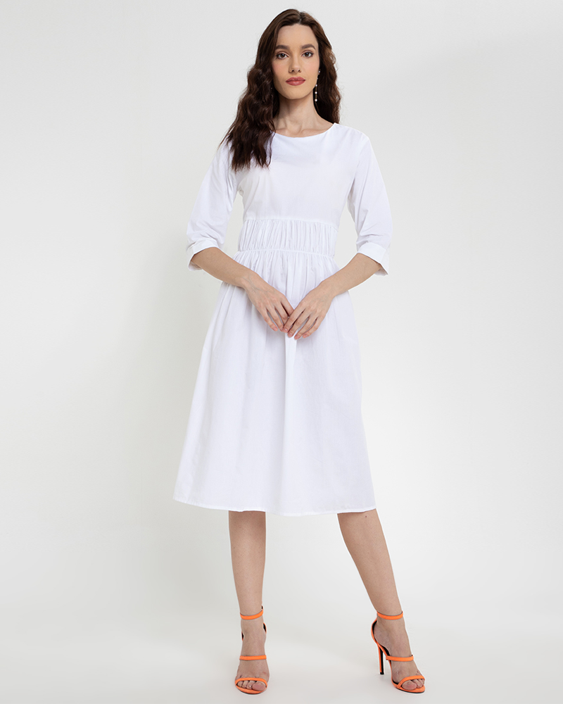 Millie Shirred Detail 3/4 Sleeves Short Dress