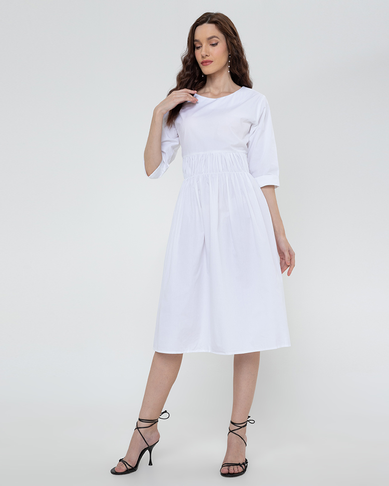 Millie Shirred Detail 3/4 Sleeves Short Dress