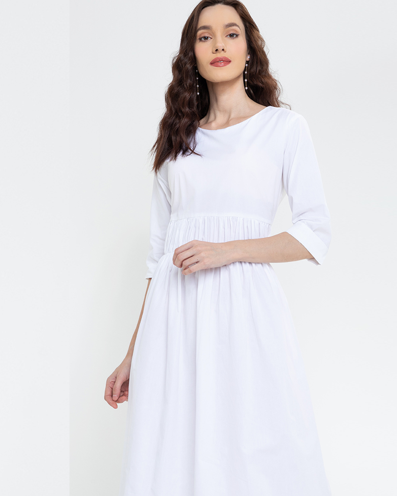 Millie Shirred Detail 3/4 Sleeves Short Dress