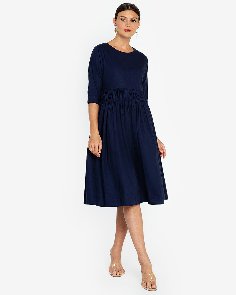 Millie Shirred Detail 3/4 Sleeves Short Dress