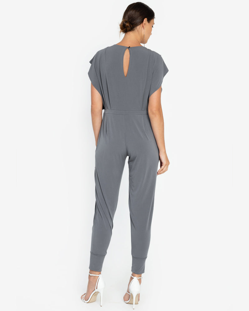 Nora V-Neck Pleated Jersey Jumpsuit
