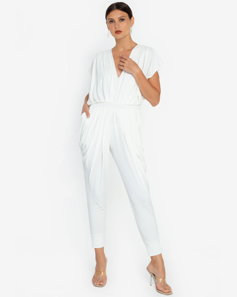 Nora V-Neck Pleated Jersey Jumpsuit