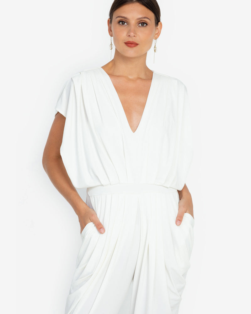 Nora V-Neck Pleated Jersey Jumpsuit