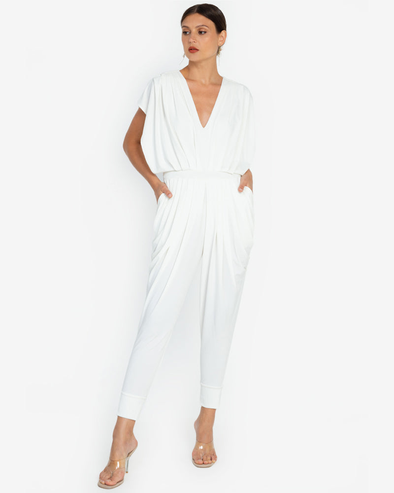 Nora V-Neck Pleated Jersey Jumpsuit