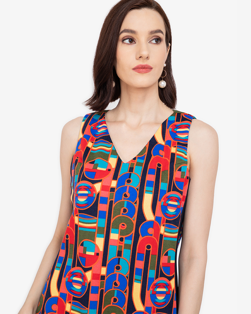 Amaya Graphic Printed Stretch V-Neck Dress
