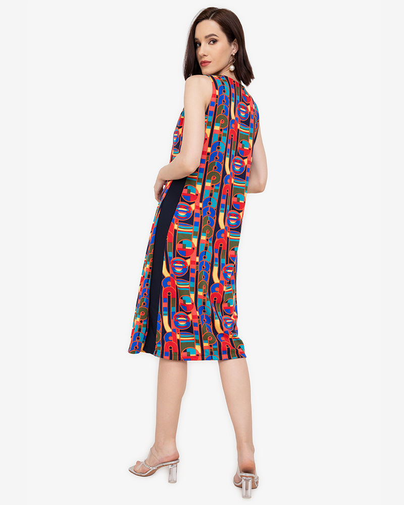 Amaya Graphic Printed Stretch V-Neck Dress