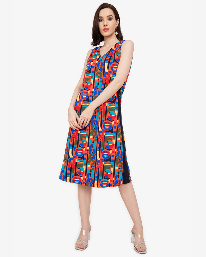 Amaya Graphic Printed Stretch V-Neck Dress