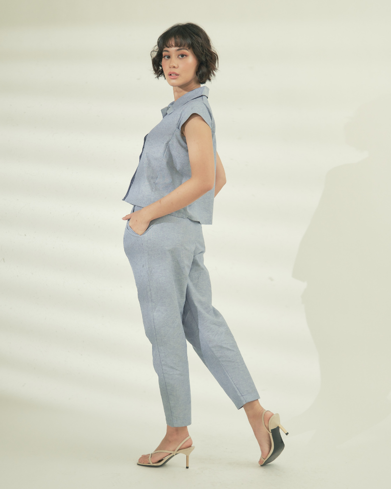 Gisella Button Down Chambray Terno Set