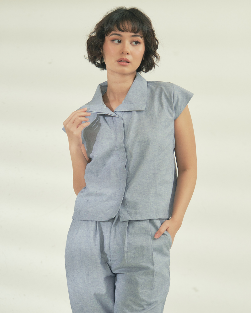 Gisella Button Down Chambray Terno Set