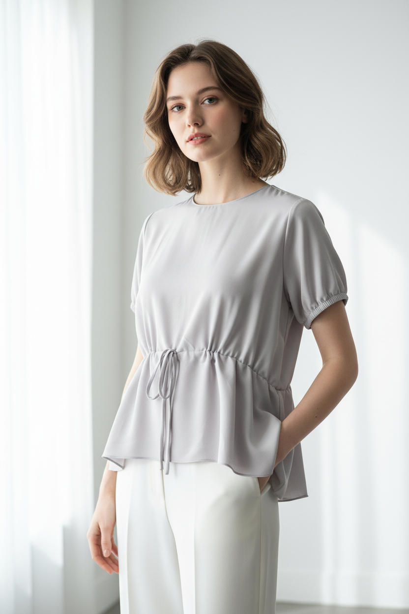 Mira Drawstring Crepe Top - Cole Vintage