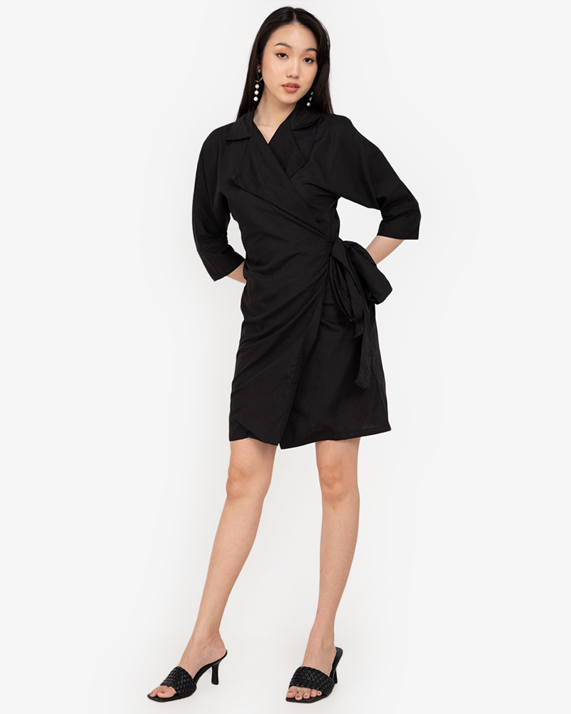 Bina Waist-Tie Wrap Shirt Dress